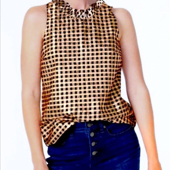 J. Crew Tops - NWT J Crew Metallic Rose Gold and Navy blue Gingham Top ❤️